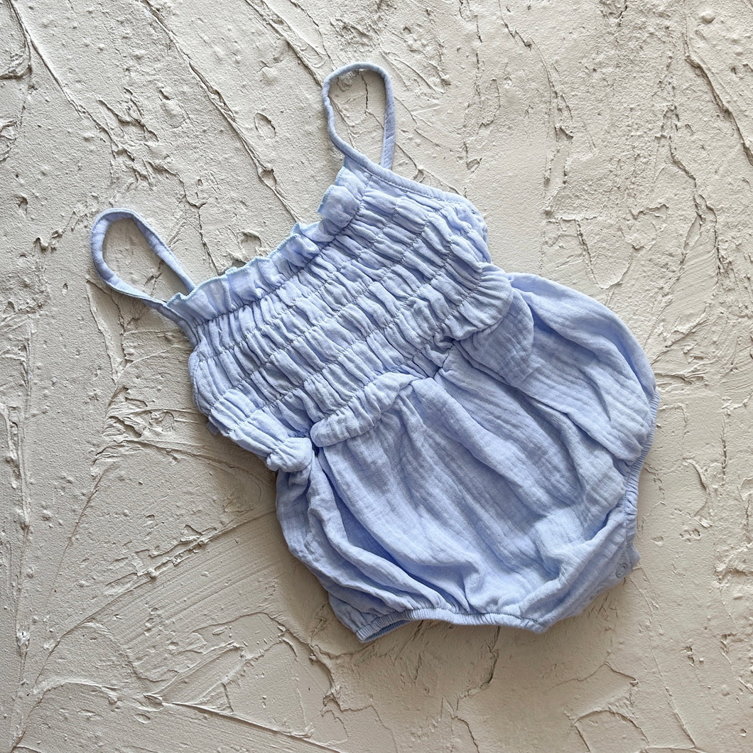 Bailey Tie Back Romper - Blue Cotton