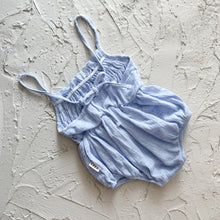 Load image into Gallery viewer, Bailey Tie Back Romper - Blue Cotton
